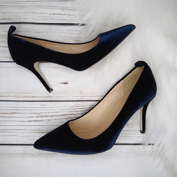 J. Crew Shoes - J. CREW NAVY BLUE VELVET PUMPS CLASSIC POINTED TOE